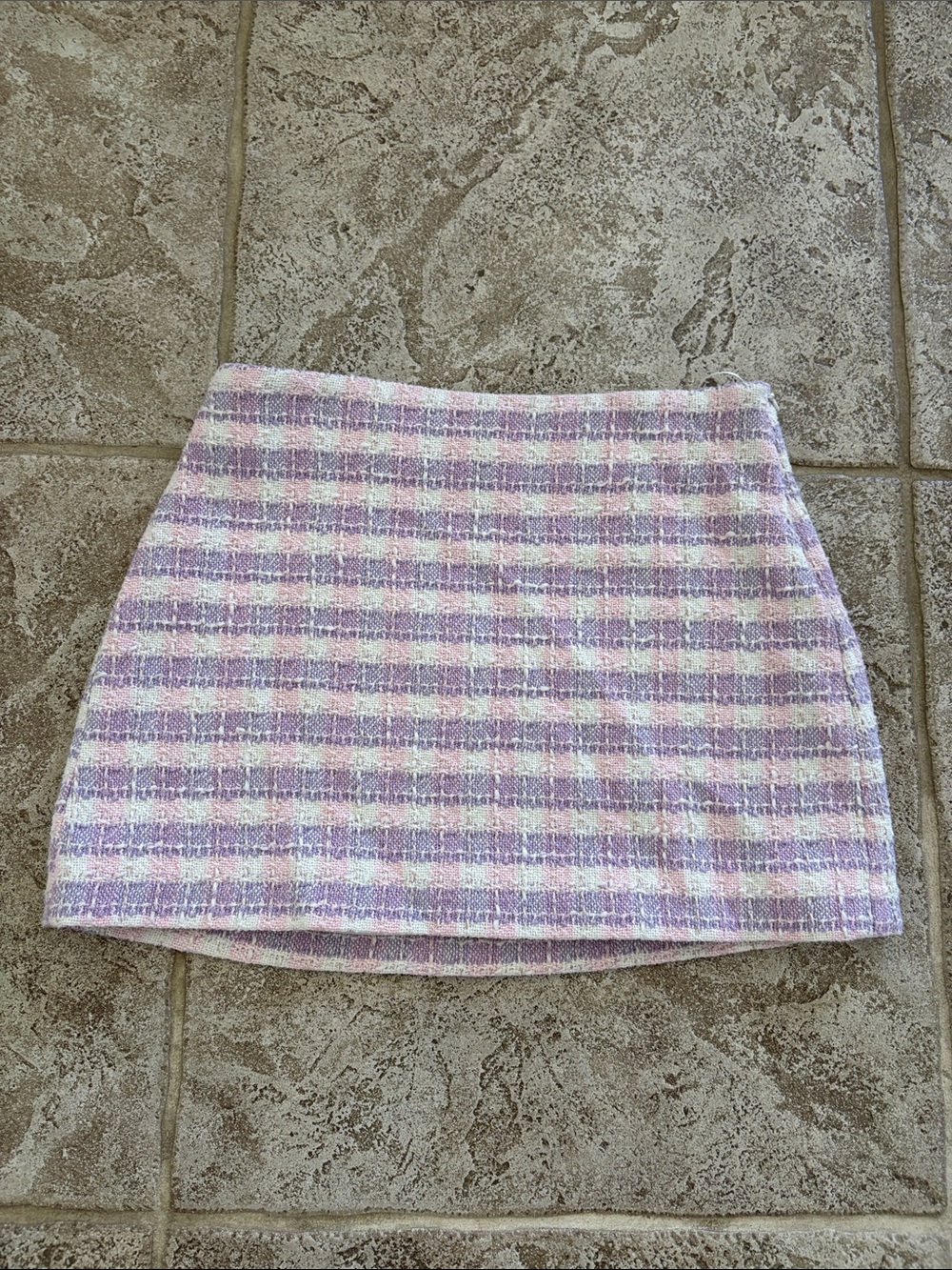 Zara Lilac and White Plaid Tweed Mini Skirt